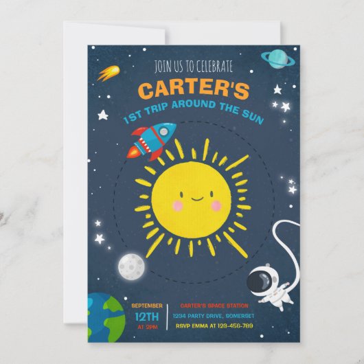 Outer Space Birthday Party Astronaut Rocket Party Kaart (Voorkant)