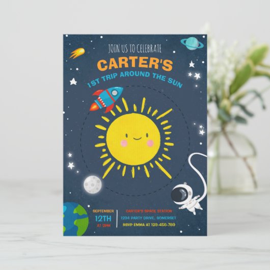 Outer Space Birthday Party Astronaut Rocket Party Kaart (Staand voorkant)