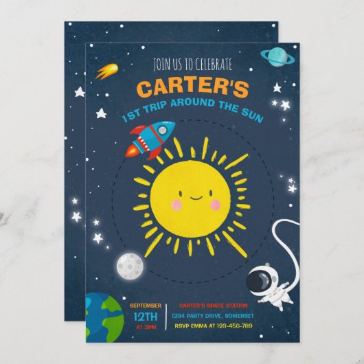 Outer Space Birthday Party Astronaut Rocket Party Kaart (Voorkant / Achterkant)