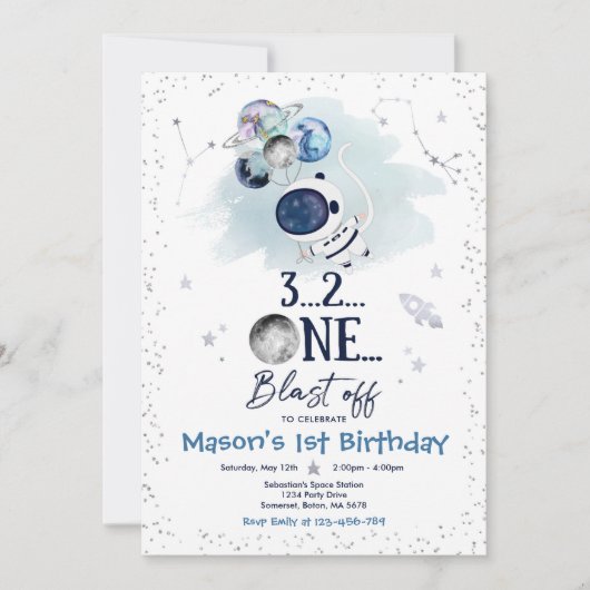 Outer Space Birthday Party Planet Astronaut Rocket Kaart (Voorkant)