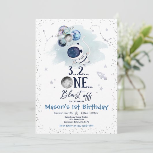 Outer Space Birthday Party Planet Astronaut Rocket Kaart (Staand voorkant)