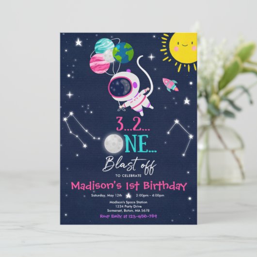 Outer Space Birthday Party Planet Astronaut Rocket Kaart (Staand voorkant)