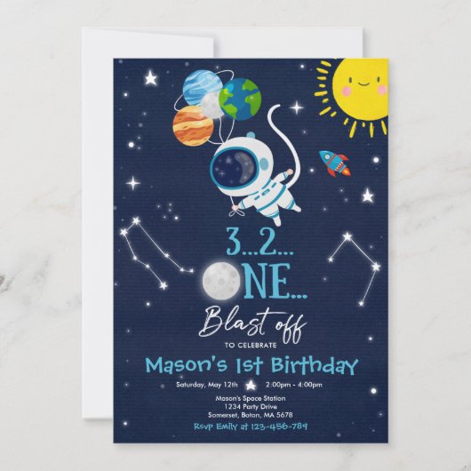 Outer Space Birthday Party Planet Astronaut Rocket Kaart (Voorkant)