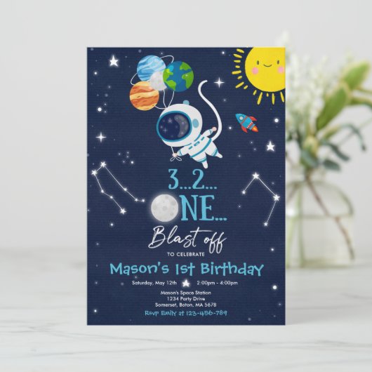 Outer Space Birthday Party Planet Astronaut Rocket Kaart (Staand voorkant)