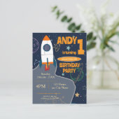 Outer Space Birthday Party Rocket Planets & Stars Briefkaart (Staand voorkant)