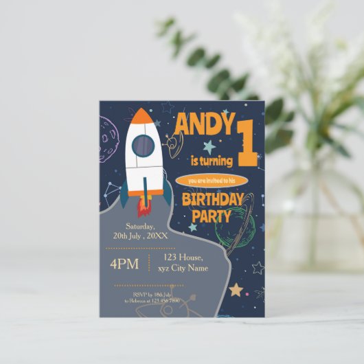 Outer Space Birthday Party Rocket Planets & Stars Briefkaart (Staand voorkant)