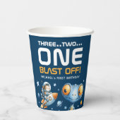 Outer Space Blast Off Schattige Alien 1e Verjaarda Papieren Bekers (Achterkant)