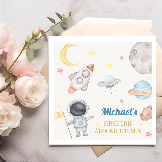 Outer Space Boy 1st reis rond de zondag Servet