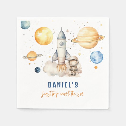 Outer Space Boy 1st reis rond de zondag Servet (Voorkant)