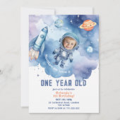 Outer Space Boy Astronaut 1e verjaardag foto Kaart (Voorkant)