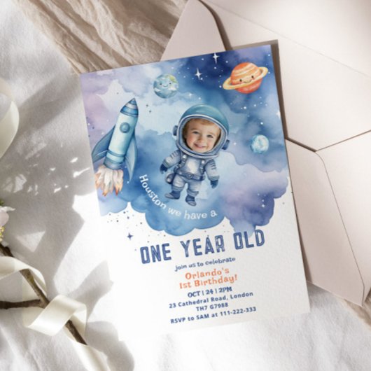 Outer Space Boy Astronaut 1e verjaardag foto Kaart