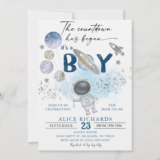 Outer Space Boy Baby Shower Galaxy Baby Shower Kaart (Voorkant)