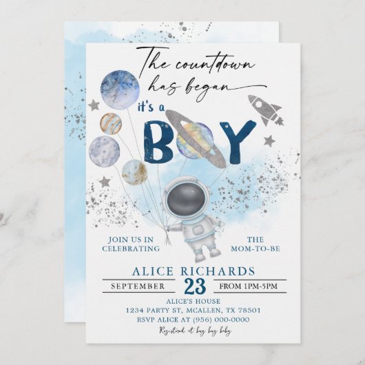 Outer Space Boy Baby Shower Galaxy Baby Shower Kaart (Voorkant / Achterkant)