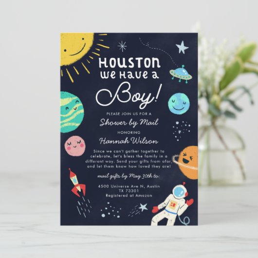 Outer Space Boy Baby shower per post Kaart (Staand voorkant)