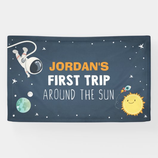Outer Space Boy eerste verjaardag achtergrond astr Spandoek (Horizontaal)