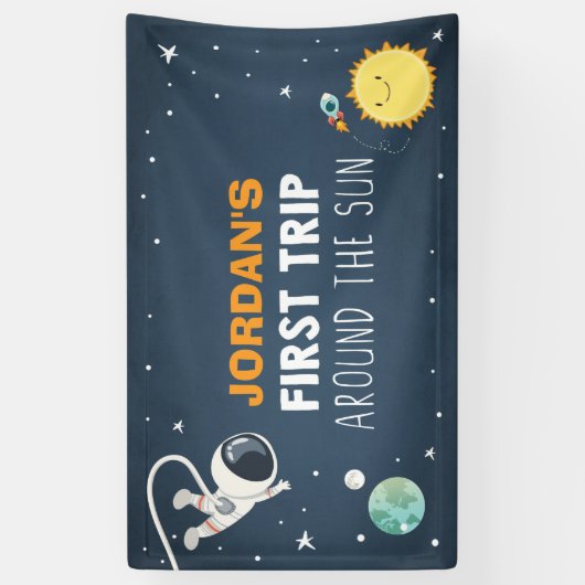 Outer Space Boy eerste verjaardag achtergrond astr Spandoek (Verticaal)