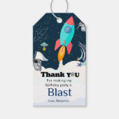 Outer Space boy planeet dank u verjaardag Cadeaulabel (Voorkant)