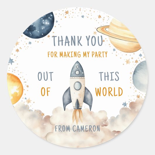 Outer Space Boy Verjaardag Dank u Ronde Sticker