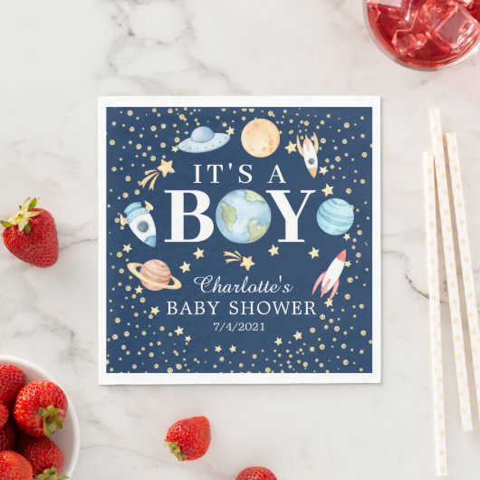 Outer Space Boys Baby shower Papieren servetten (Insitu)