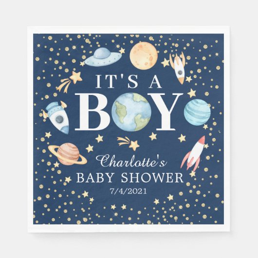 Outer Space Boys Baby shower Papieren servetten (Voorkant)