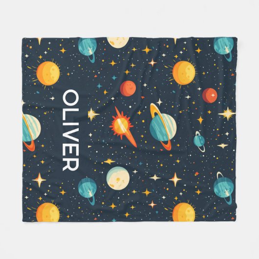 Outer Space Boys Schattige Planets Galaxy Fleece Deken (Voorkant (Horizontaal))