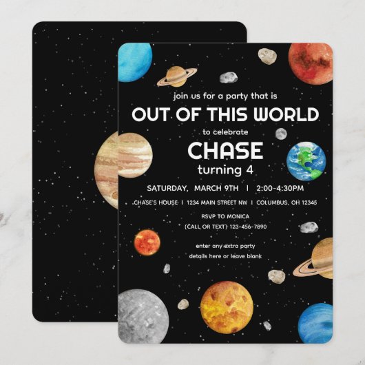 Outer Space - Buiten deze Wereld Kinderen Verjaard Kaart (Voorkant / Achterkant)