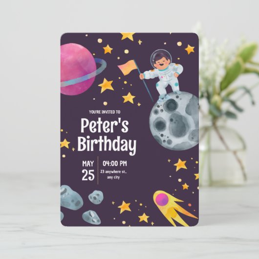 Outer Space Buiten Deze Wereld Verjaardagsfeestje Kaart (Staand voorkant)