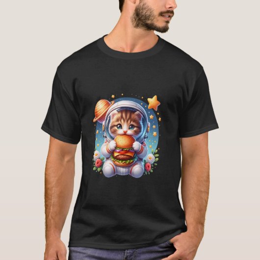 Outer Space Cheeseburger Kitten Astronaut Kat Burg T-shirt (Voorkant)