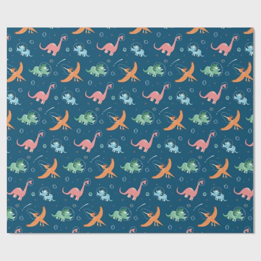 Outer Space Dinosaur Holiday Kerstmis Cadeaupapier (Vlak)