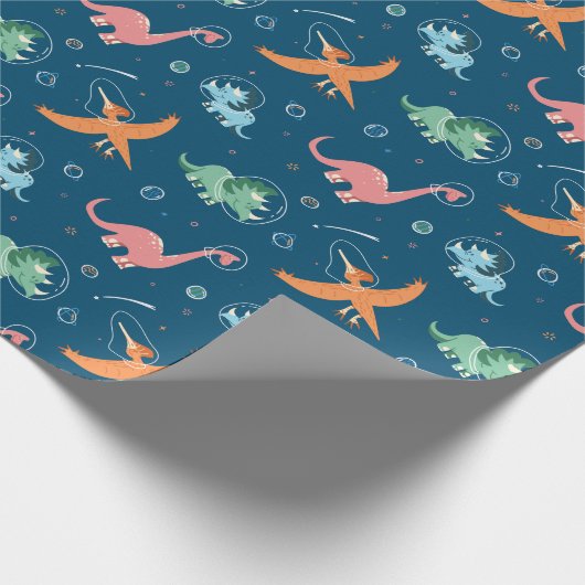 Outer Space Dinosaur Holiday Kerstmis Cadeaupapier (Hoek)