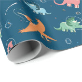 Outer Space Dinosaur Holiday Kerstmis Cadeaupapier (Rol Hoek)