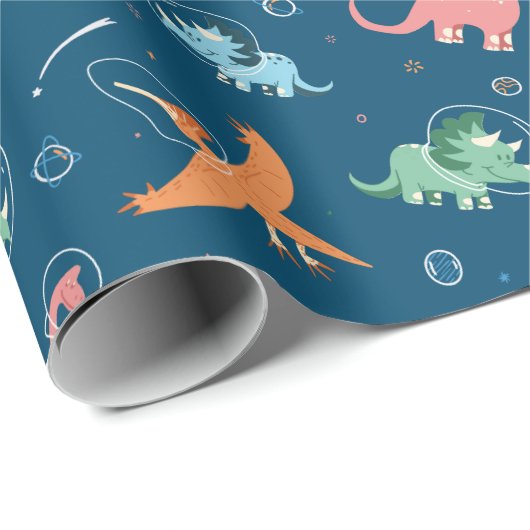Outer Space Dinosaur Holiday Kerstmis Cadeaupapier (Rol Hoek)