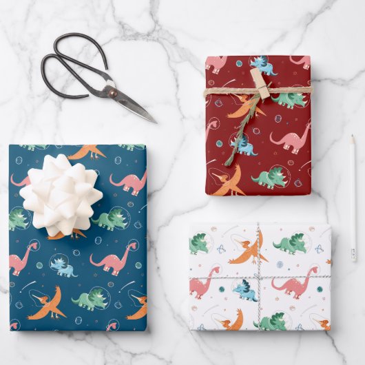 Outer Space Dinosaur Holiday Kerstmis Inpakpapier Vel (Voorkant)