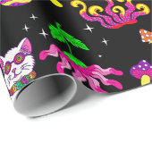 outer space disco cat alien ufo leopard surreal cadeaupapier (Rol Hoek)