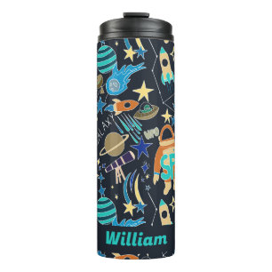 Outer Space Doodle Patroon Gepersonaliseerde naam Thermosbeker