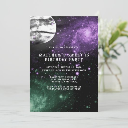 Outer Space Earth Boy Sweet 16 Birthday Party Kaart (Staand voorkant)