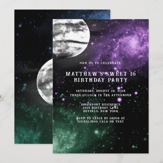 Outer Space Earth Boy Sweet 16 Birthday Party Kaart (Voorkant / Achterkant)