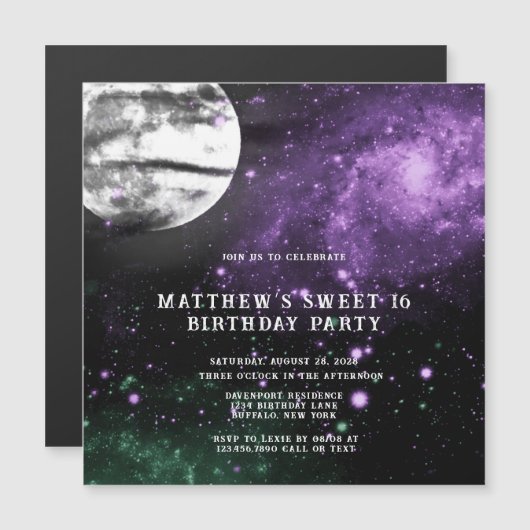Outer Space Earth Boy Sweet 16 Birthday Party Magnetische Uitnodiging (Voorkant / Achterkant)