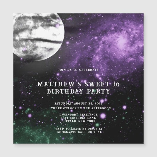 Outer Space Earth Boy Sweet 16 Birthday Party Magnetische Uitnodiging (Voorkant)