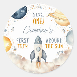 Outer Space Eerste reis rond de Sun Boy verjaardag Ronde Sticker