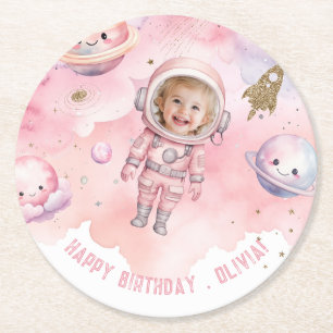 Outer Space Eerste reis rond de zon Gir verjaardag Ronde Kartonnen Onderzetter