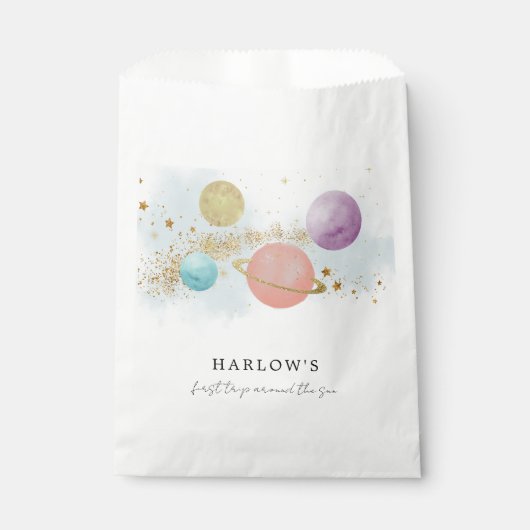 Outer Space Eerste reis rond de zon Party Bedankzakje (Voorkant)