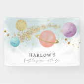 Outer Space Eerste reis rond de zon Verjaardag Spandoek (Horizontaal)