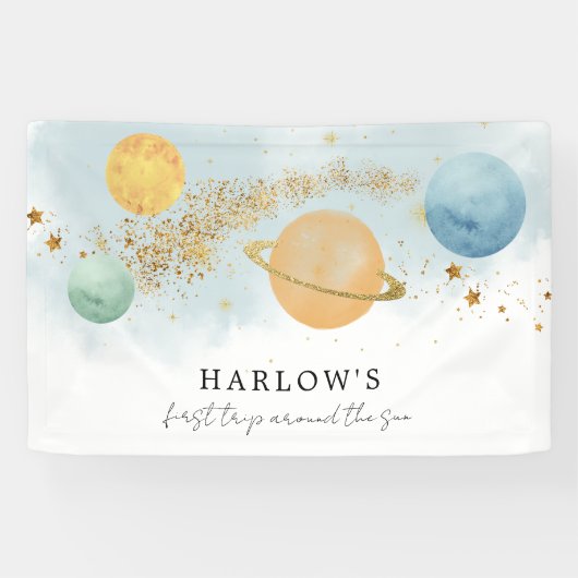 Outer Space Eerste reis rond de zon Verjaardag Spandoek (Horizontaal)