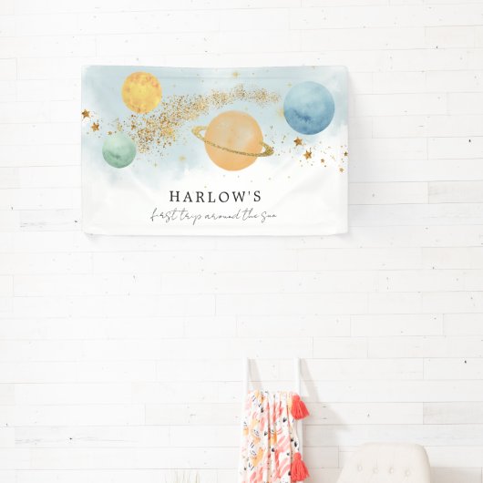 Outer Space Eerste reis rond de zon Verjaardag Spandoek (Insitu)