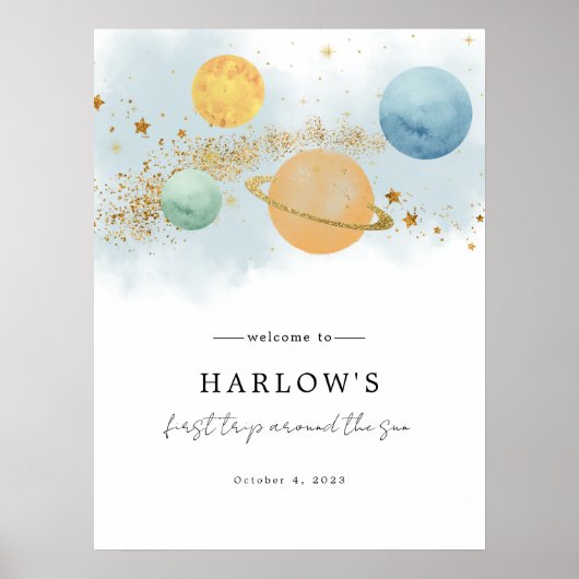 Outer Space Eerste reis rond de zon Welkomstbord Poster (Voorkant)