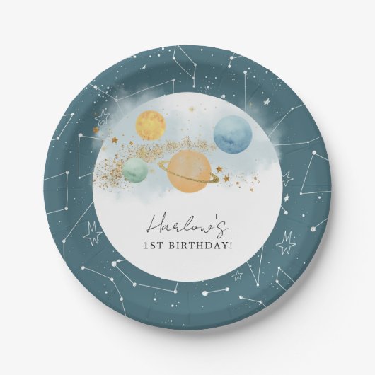 Outer Space Eerste reis rond zon Verjaardag Papieren Bordje (Voorkant)