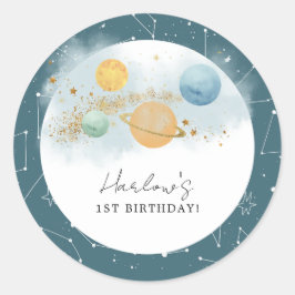 Outer Space Eerste reis rond zon Verjaardag Ronde Sticker