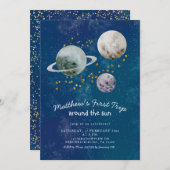 Outer Space eerste verjaardag uitnodiging (Voorkant / Achterkant)