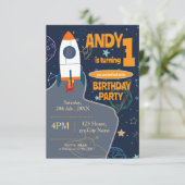 Outer Space Eerste Verjaardagsfeest Genderneutraal Kaart (Staand voorkant)